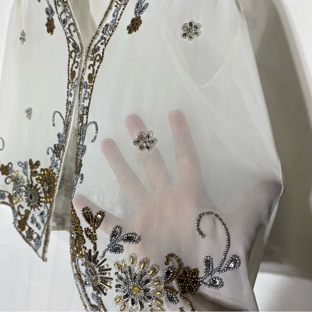 Vintage White Sheer Vest With Intricate Metallic Beading S Boho Whimsigoth Fairy - Picture 11 of 16